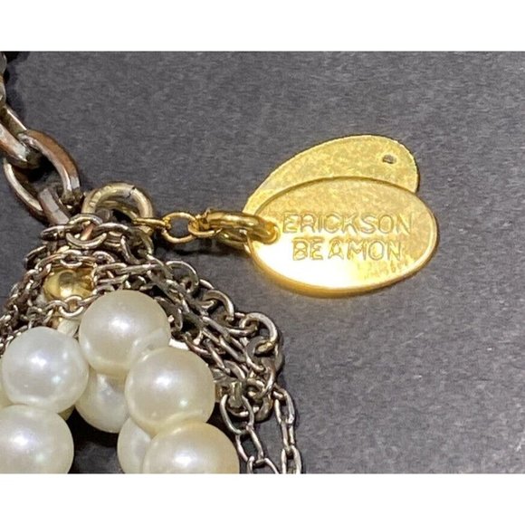 Erickson Beamon 8 Strand Faux Pearl Chain Toggle Bracelet Signed 8 3/4 in - Picture 5 of 8